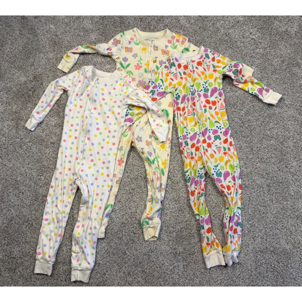 Old Navy Pajamas Kids 3T Multicolor‎ 3-Pack Zip Footless Sleepers